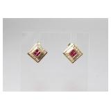 14 kt Yellow Gold, Ruby and Diamond Earrings