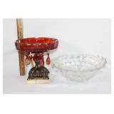 VTG Glass ashtray,Clear cut glass footed bowl