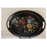 Nashco Product Handpainted Black Flower Tray