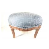 Small Vintage Blue Fabridc and Wood Ottoman