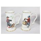 Pair Large Norman Rockwell Beer Steins
