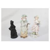 Trio of Women Figurines - One Made of Coal etc.