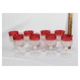 8 VTG Indiana Glass Co. goblets Ruby Rimmed
