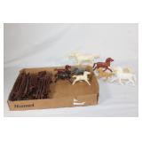 Lot of Vintage Plastic Horses and Fence