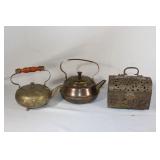 Lot of Brass - Cricket Box, Teapots