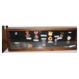 Wooden shadow box with Various medals-