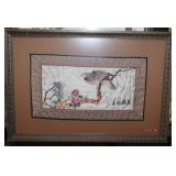 Hand Embroidered Silk framed art