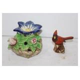 Vintage flower frog-Japan-Capodimonte cardinal