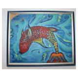 Oil fish painting on canvas-Signed