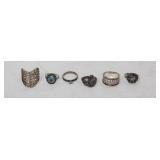 Set of 6 sterling rings various stizes/styles