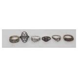 Set of 6 sterling rings various stizes/styles