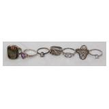 Seven sterling silver rings-various styles/sizes