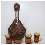 Vintage leather decanter with 4 cups
