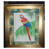 Large parrot painting signed Tyler