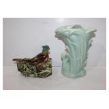 Two vintage McCoy planters-swan vase has repairs