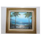 Small oil on canvas beach scene framed signed
