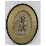 Oval framed Asian child watercolor signed A.W.H
