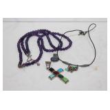 Purple stone necklace, stone charms all 925 silver