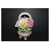 Large Capodimonte flower rose basket with handle