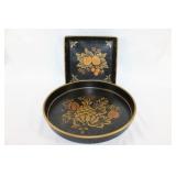 Pair of Metal Toleware Trays - Round and Square