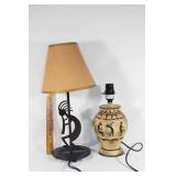 Two Kokopelli design Native American lamps