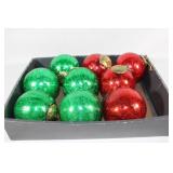 Lot of 9 Green and Red large Glass Ornaments