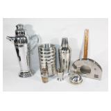 Metal ice bucket,two martini shakers,shot glass