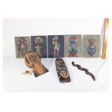 African masked decor and drum,carved snake