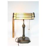 Stained glass bankers lamp style lamp