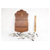 VTG Wooden display, large lot of decorative spoons