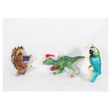 Trio Glass Ornaments, Parrot, Dinosaur, Eagle