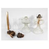 Two glass oil lamp bases,lamp parts, lamp globes