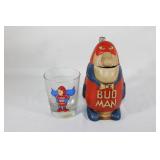 Vintage Bud Man Beer Stein and Glass