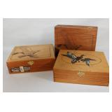 Trio of Wood Cigar Boxes - with Eagles and Ducks