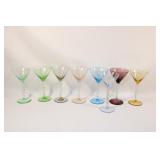 8 Art Deco Colorful Mini-Martini.Cordial Glasses