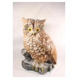 Very Large Ceramic Brown Owl on Log - 21"