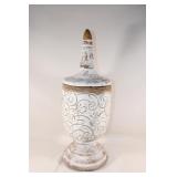 White Glazed Terracotta Urns -Embossed -19"