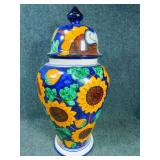 20in Sunflower Ceramic Covered Urn