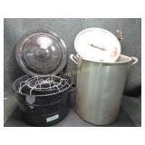 2 Large Canning Pots - Stainless & Enamel