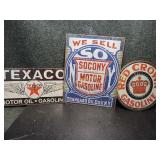3 Tin Gas Signs; Red Crown, Texaco, Standard Oil