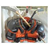 Vtg Easton Donzis Shoulder Pads & 2 Hockey Sticks