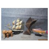 Hand Carved Sword Fish, Ship and More