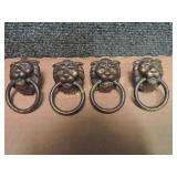 4 Antique Lion Head Drawer Pulls