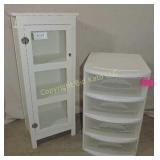 3 Shelf White Cabinet & 4 Drawer Plastic Storage