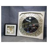Metal Round Mirror & Floral Wall Hanging
