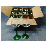 Lot of 12 Green Stem Wine Glasses
