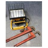 Halogen Work Light & 2 Pipe Wrenches