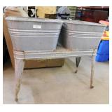 Vintage Double Metal Washtubs on Stand