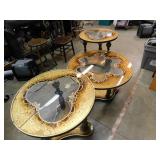 Unique Brass & Glass Top Coffee & 2 End Tables