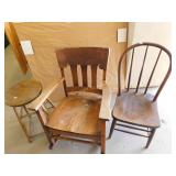 Two Antique Chairs & Stool